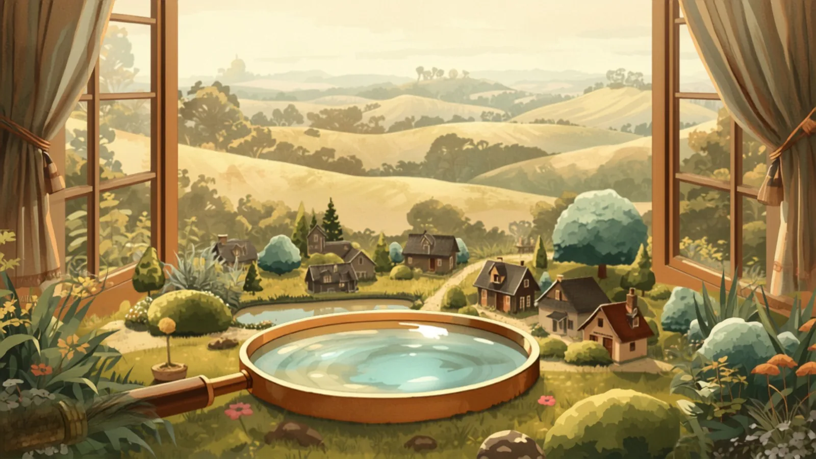 seo cost adelaide - A brass magnifying glass resting over a miniature garden village of tiny hedges and cottages on a mossy tabletop in warm afternoon light A brass magnifying glass resting over a miniature garden village of tiny hedges and cottages on a mossy tabletop in warm afternoon light - seo cost adelaide