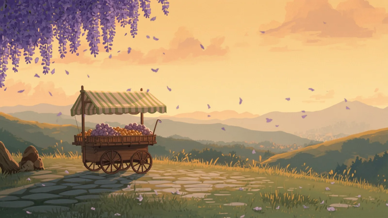 seo cost adelaide - A lone wooden market cart with a striped awning and baskets of fruit on a cobbled rise at dusk, jacaranda petals drifting A lone wooden market cart with a striped awning and baskets of fruit on a cobbled rise at dusk, jacaranda petals drifting - seo cost adelaide