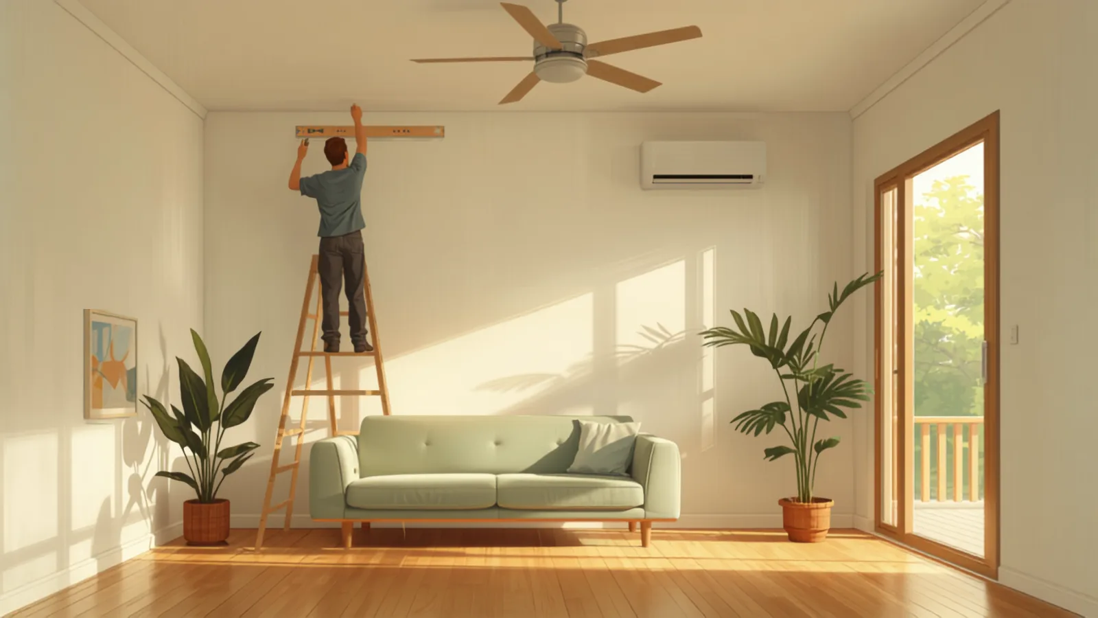 handyman cost brisbane - a handyman levelling a wall bracket in a Brisbane living room a handyman levelling a wall bracket in a Brisbane living room - handyman cost brisbane