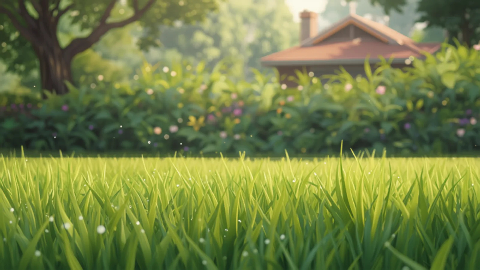 A core aerator pulling plugs from a healthy Brisbane couch lawn with sandy top-dressing spread alongside, painted in Studio Ghibli watercolour style - lawn aeration cost brisbane