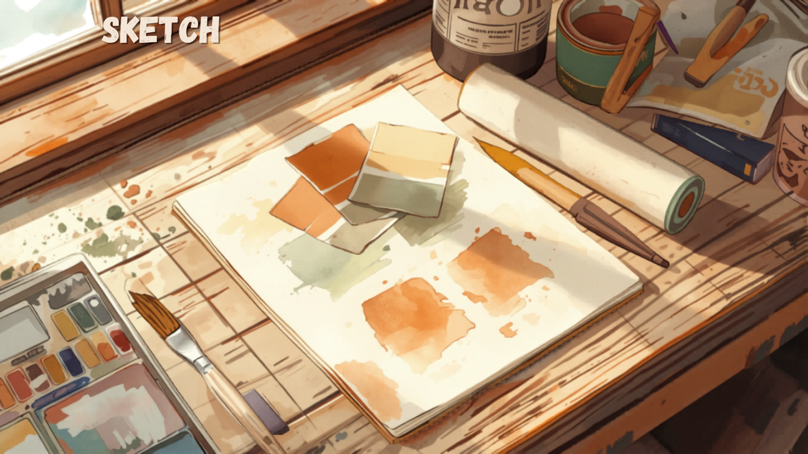 Brisbane painter cost — painter’s workbench with paint chips and brush samples Brisbane painter cost — painter’s workbench with paint chips and brush samples