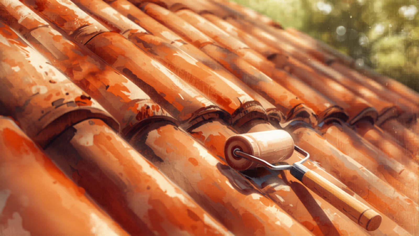 Brisbane painter cost — terracotta tile roof being repainted with roller Brisbane painter cost — terracotta tile roof being repainted with roller