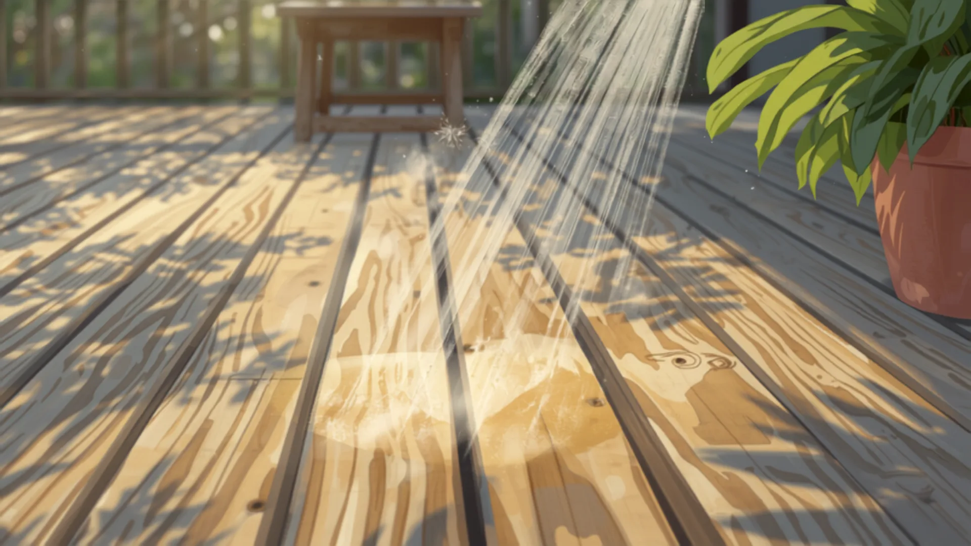 careful low-pressure clean of a timber deck - pressure washing cost brisbane