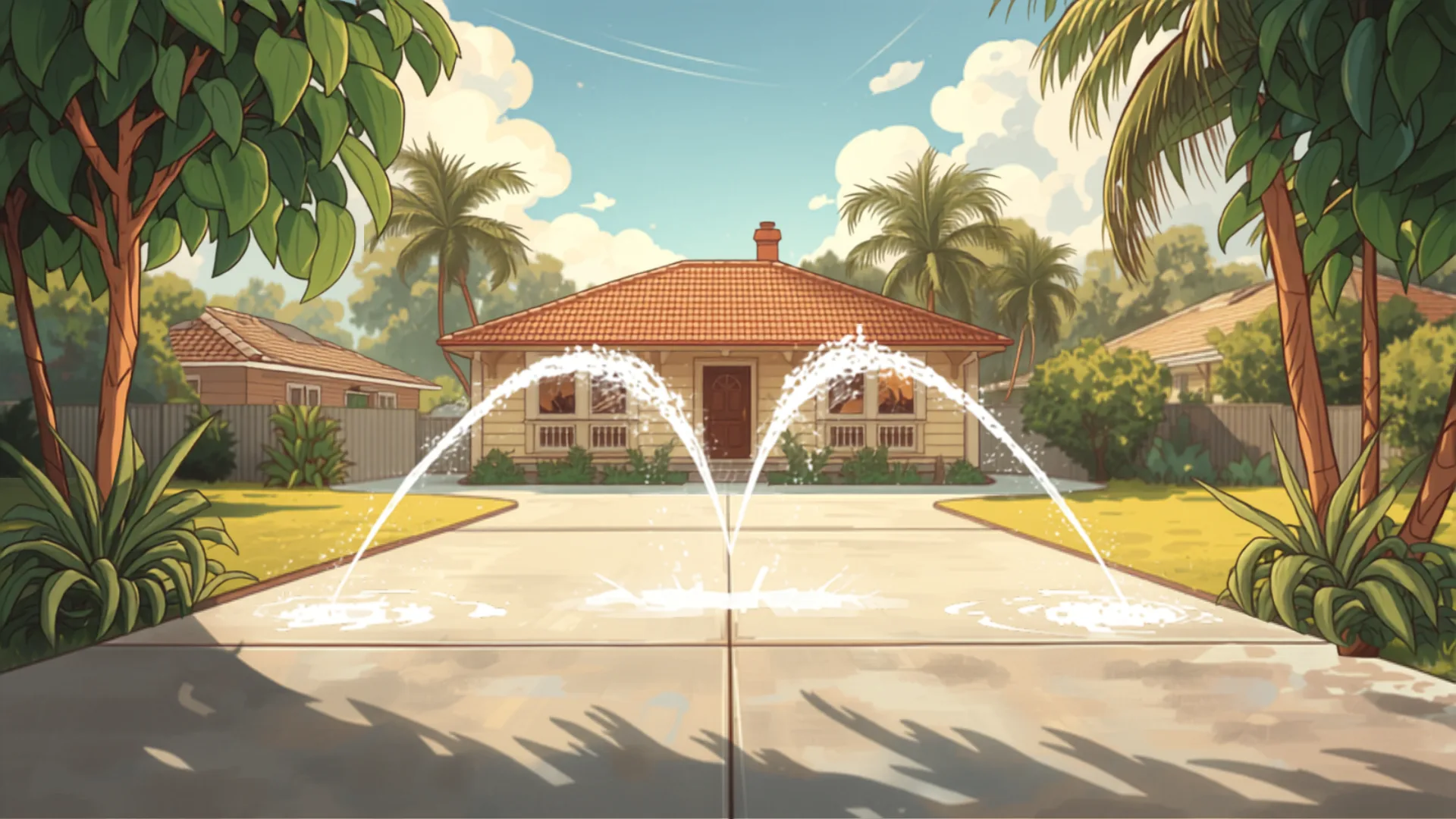 freshly cleaned concrete driveway in a suburban home - pressure washing cost brisbane