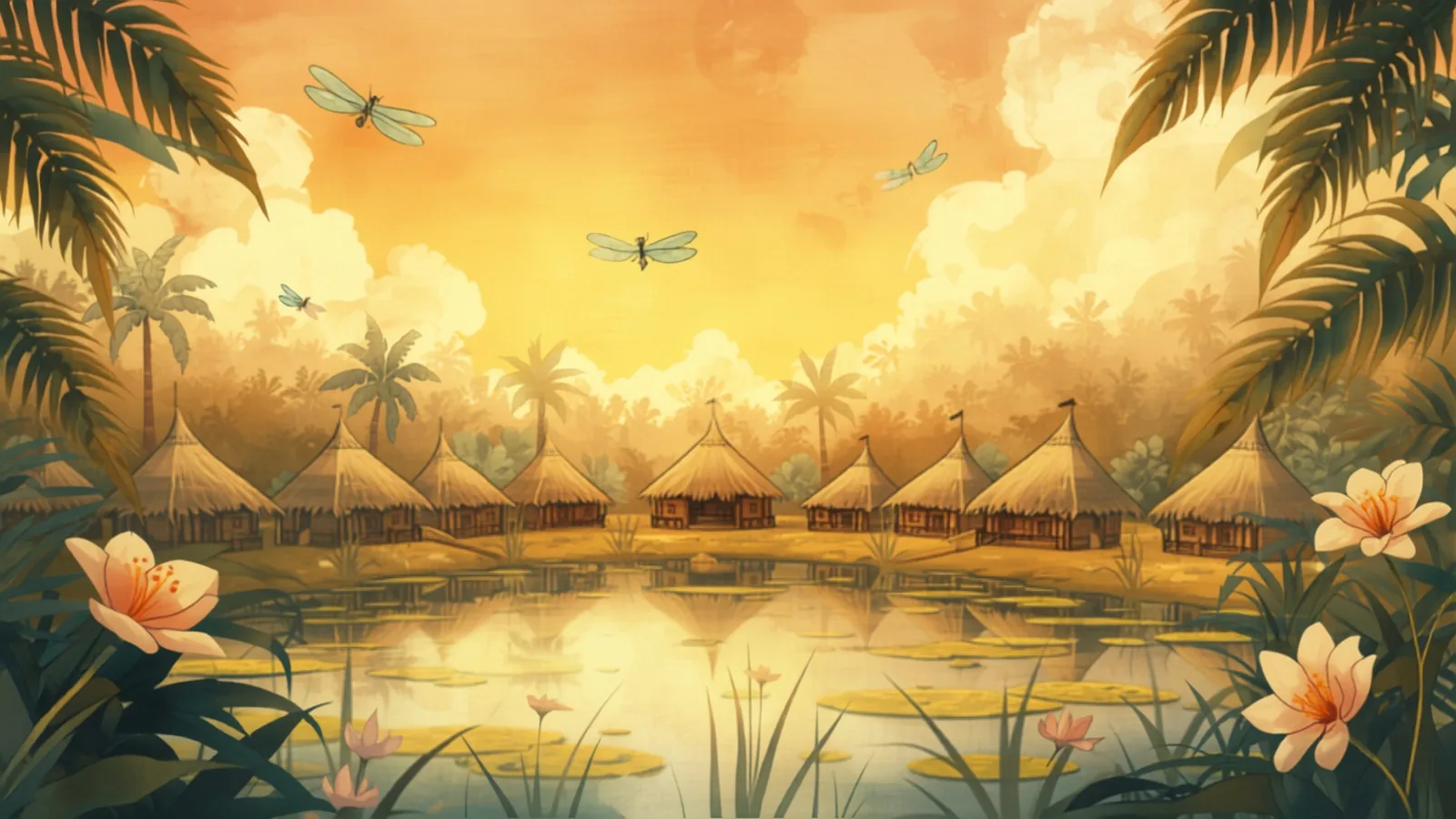seo audit brisbane - A tiny thatched-hut village clustered around a lily pond at golden hour with dragonflies over the water A tiny thatched-hut village clustered around a lily pond at golden hour with dragonflies over the water - seo audit brisbane