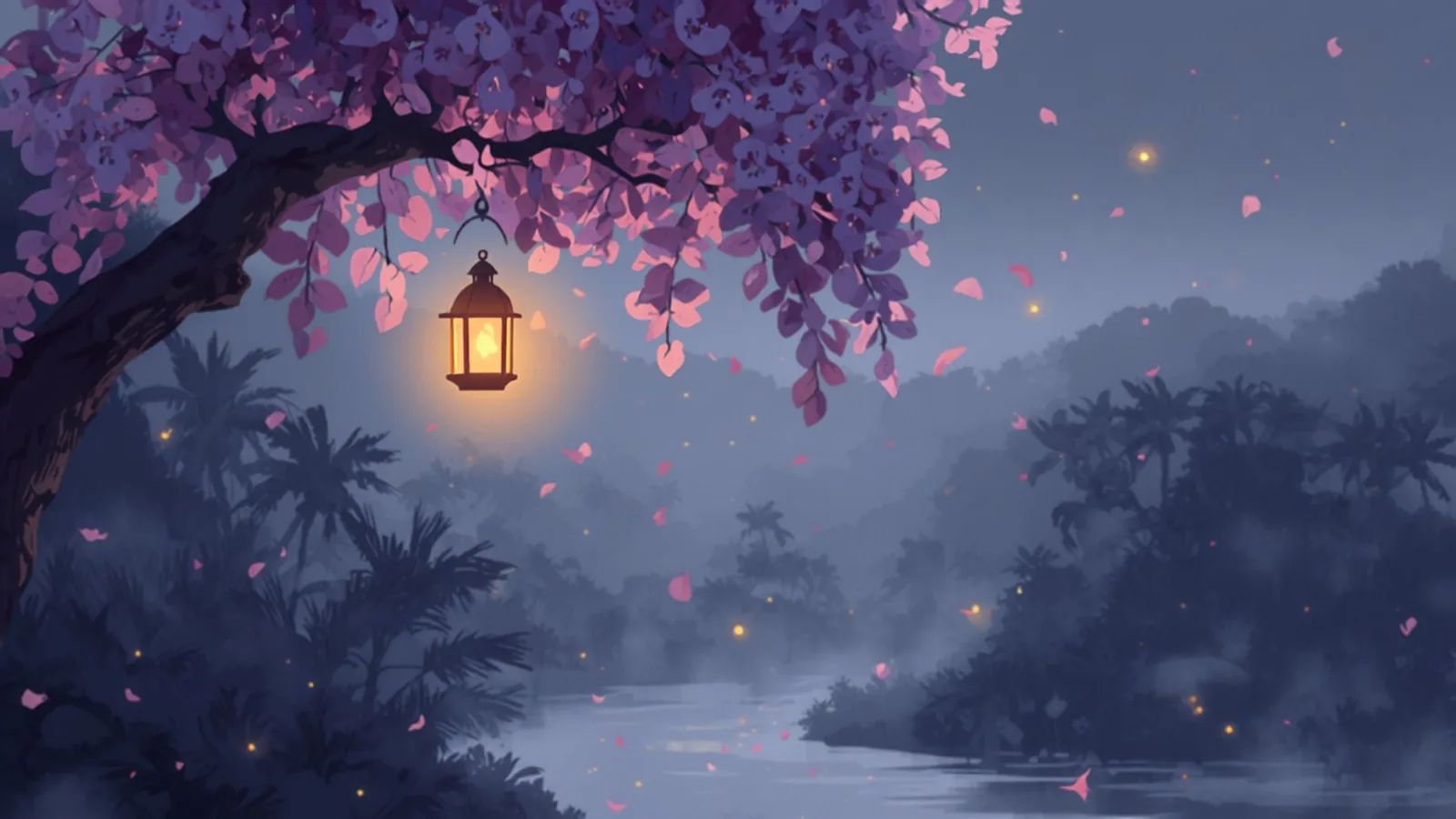 small business seo brisbane - A warm lantern hanging from a blooming jacaranda branch at dusk above a misty subtropical garden and river bend A warm lantern hanging from a blooming jacaranda branch at dusk above a misty subtropical garden and river bend - small business seo brisbane