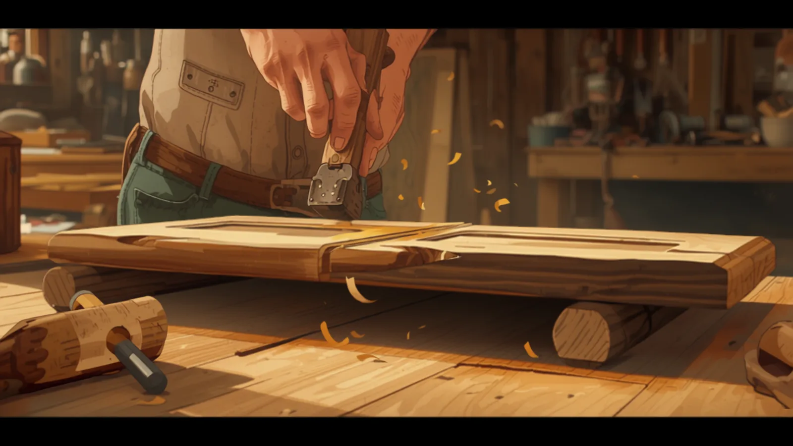 Chisel cutting a hinge mortice into a door edge on a workbench - door hanging cost Adelaide - carpenter cost adelaide
