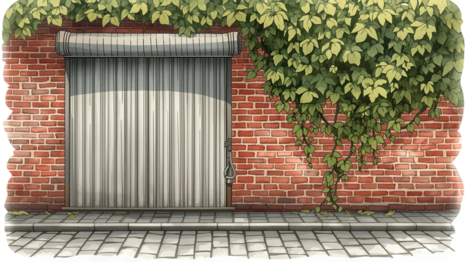 Roll-A-Door prices — a corrugated rolled steel door on a brick workshop with its circular coil visible above the opening A corrugated rolled steel door on a brick workshop with its circular coil visible above the opening — roll-a-door prices