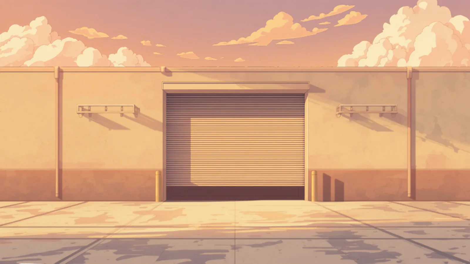 Industrial roller door prices — a closed industrial roller shutter on a warm sunset warehouse wall A closed industrial roller shutter on a warm sunset warehouse wall — industrial roller door prices