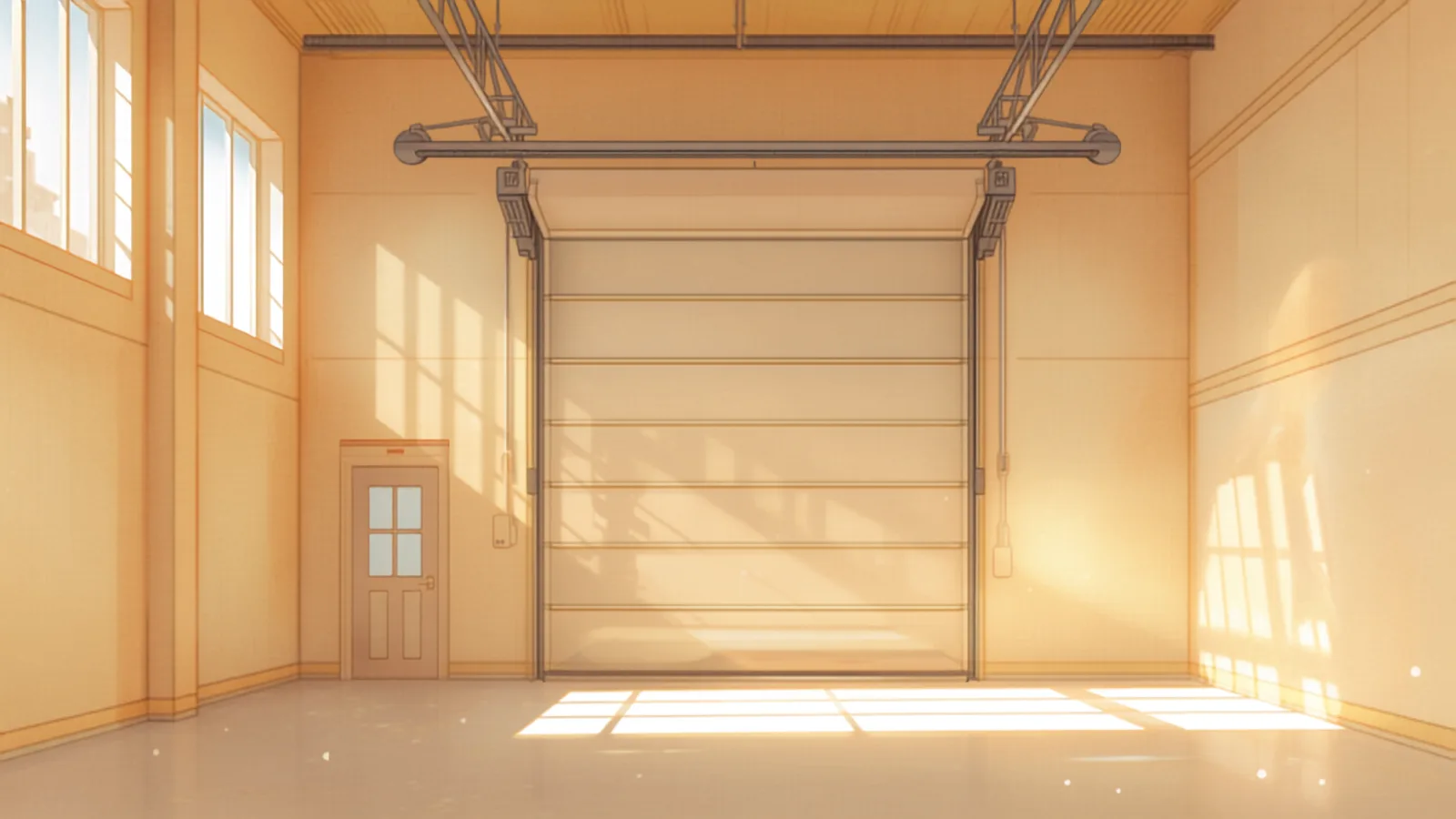 Sectional panel lift door prices — a sectional panel-lift door mid-travel on overhead tracks inside a bright sunlit workshop A sectional panel-lift door mid-travel on overhead tracks inside a bright sunlit workshop — sectional panel lift door prices