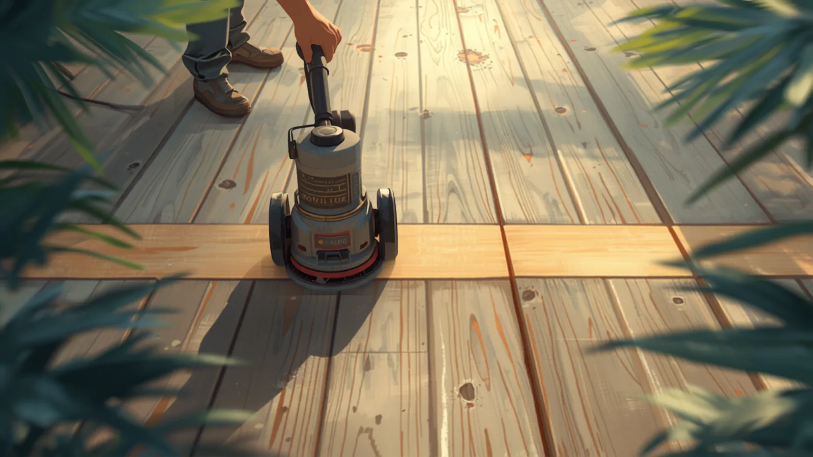 decking cost gold coast - Orbital sander taking back a section of hardwood decking Orbital sander taking back a section of hardwood decking - decking cost gold coast