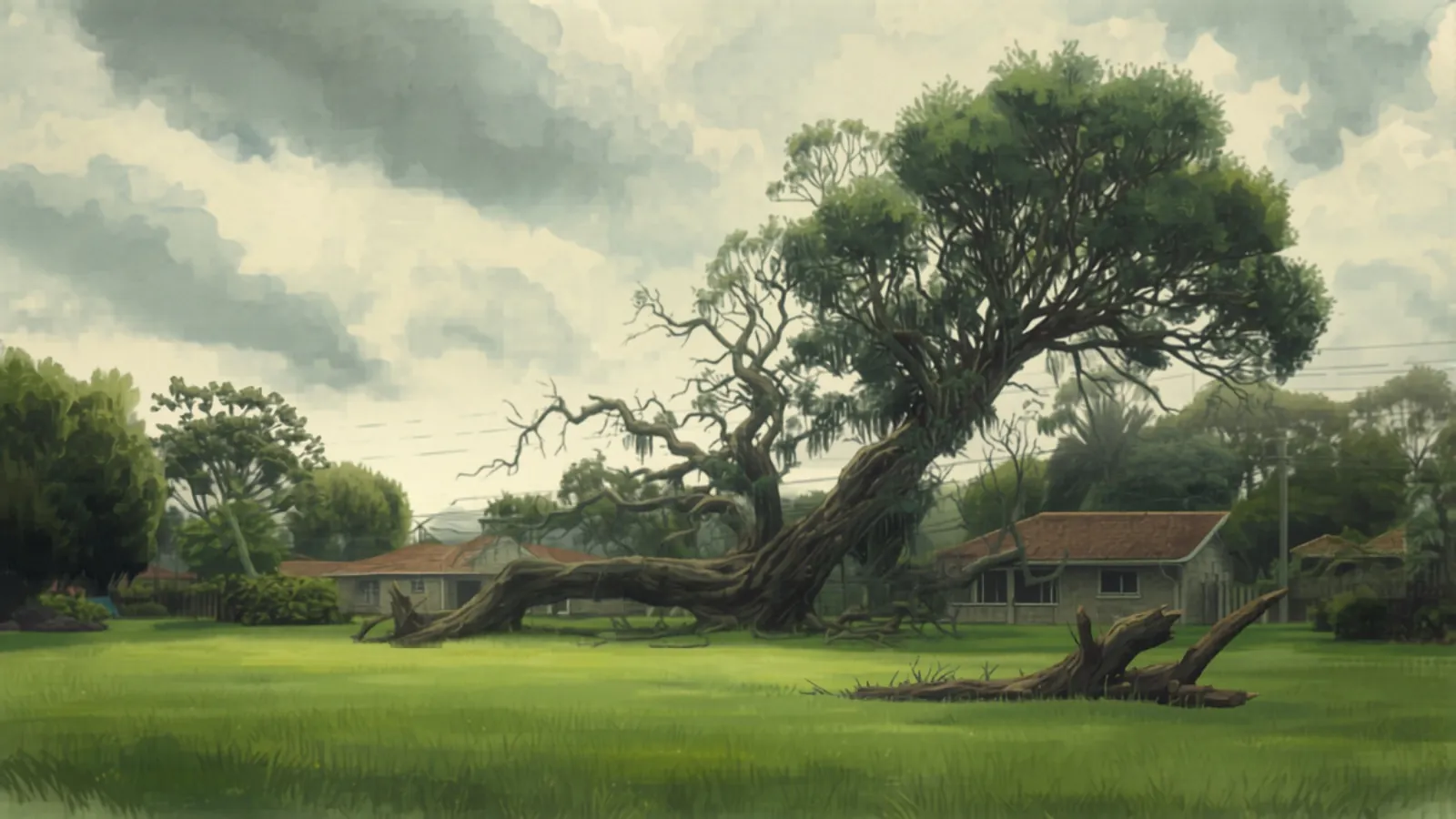 Storm-damaged tree fallen across a Melbourne suburban yard - tree removal cost melbourne