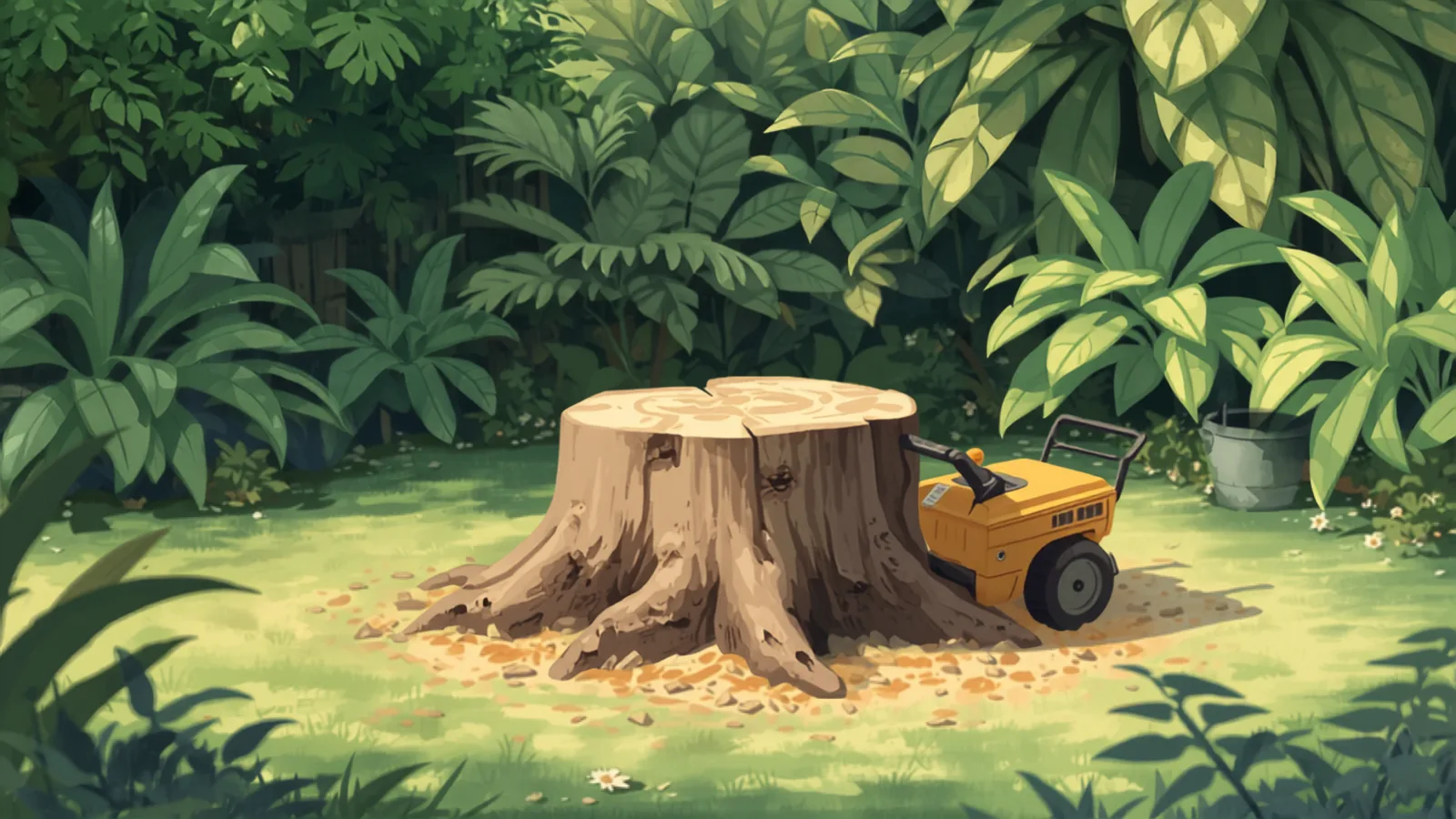 stump grinder cutting a hardwood stump in a Robina yard - tree removal cost gold coast