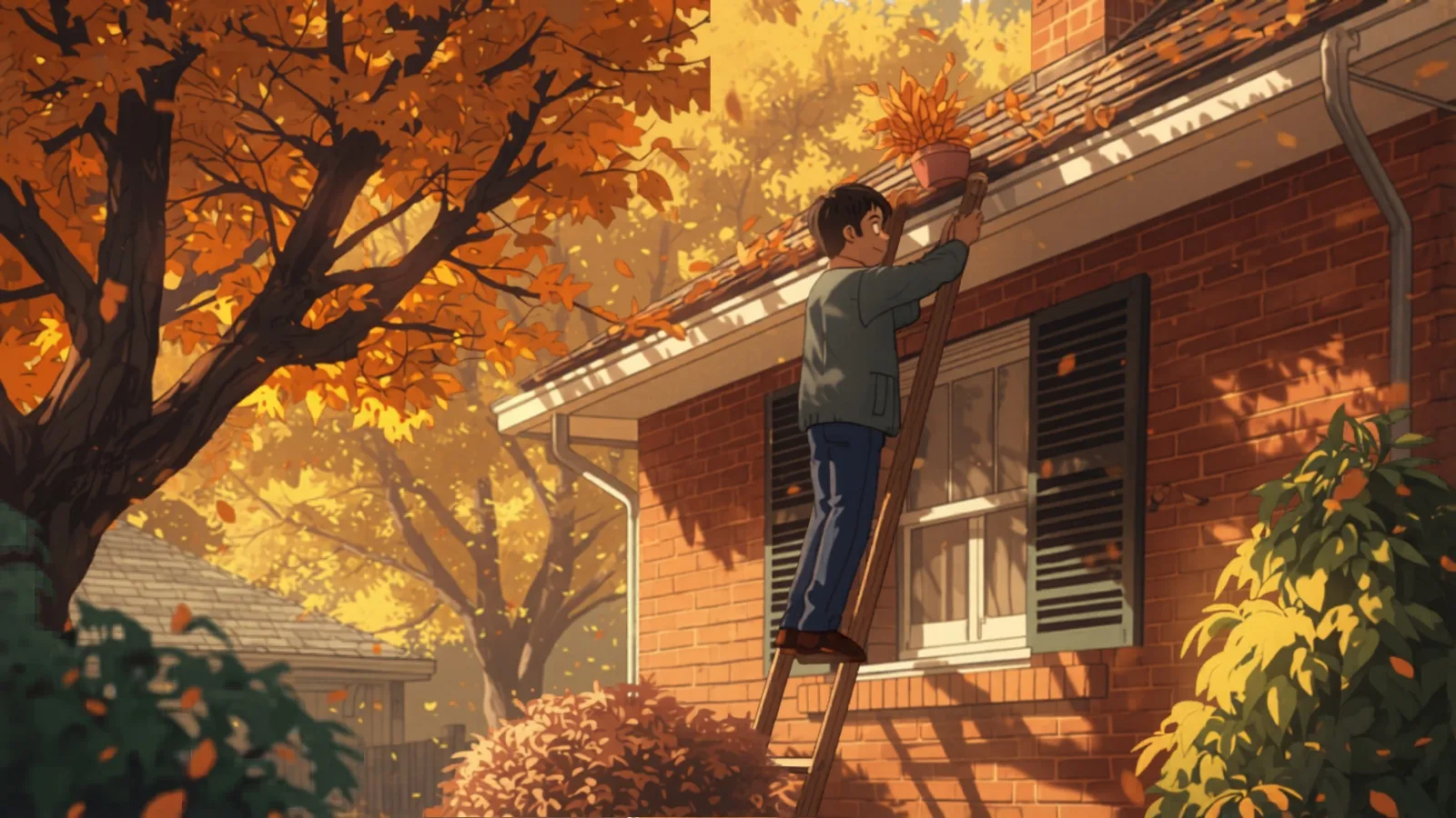 Technician clearing leaves from the gutters of a single-storey Sydney home - gutter cleaning cost sydney