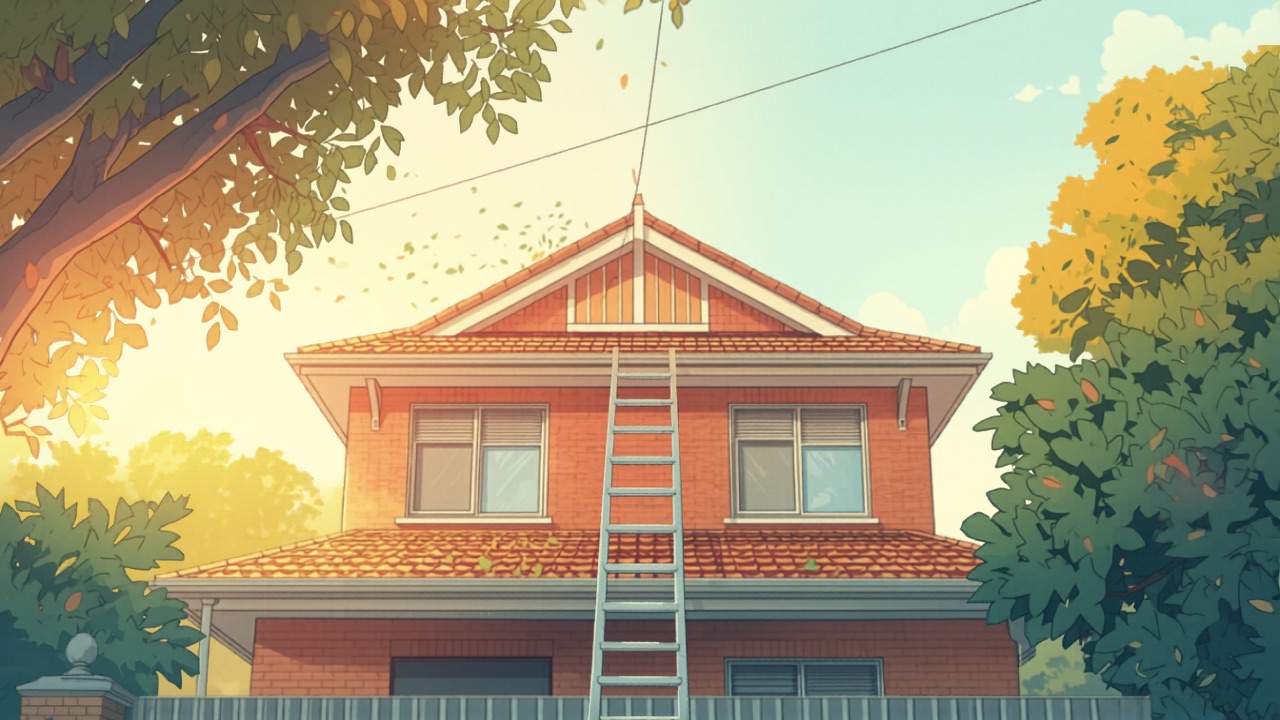 Technician safely clearing gutters on a two-storey Sydney home