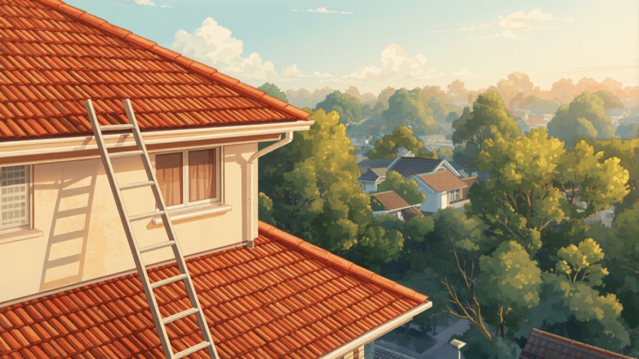Roof-access setup for second-storey gutter work on a Sydney house