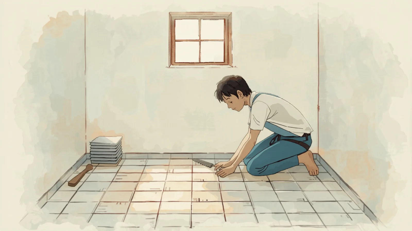 tiler laying floor tiles in a small bathroom - bathroom renovation cost melbourne