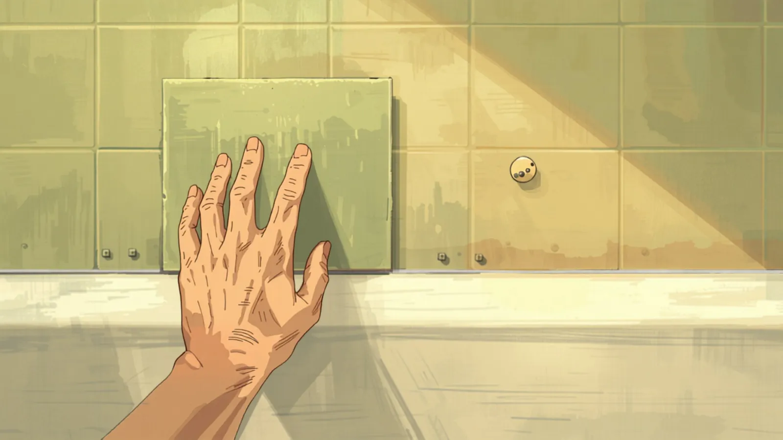 tiling cost melbourne - A tiler pressing a wall tile onto fresh adhesive in a Melbourne bathroom A tiler pressing a wall tile onto fresh adhesive in a Melbourne bathroom - tiling cost melbourne