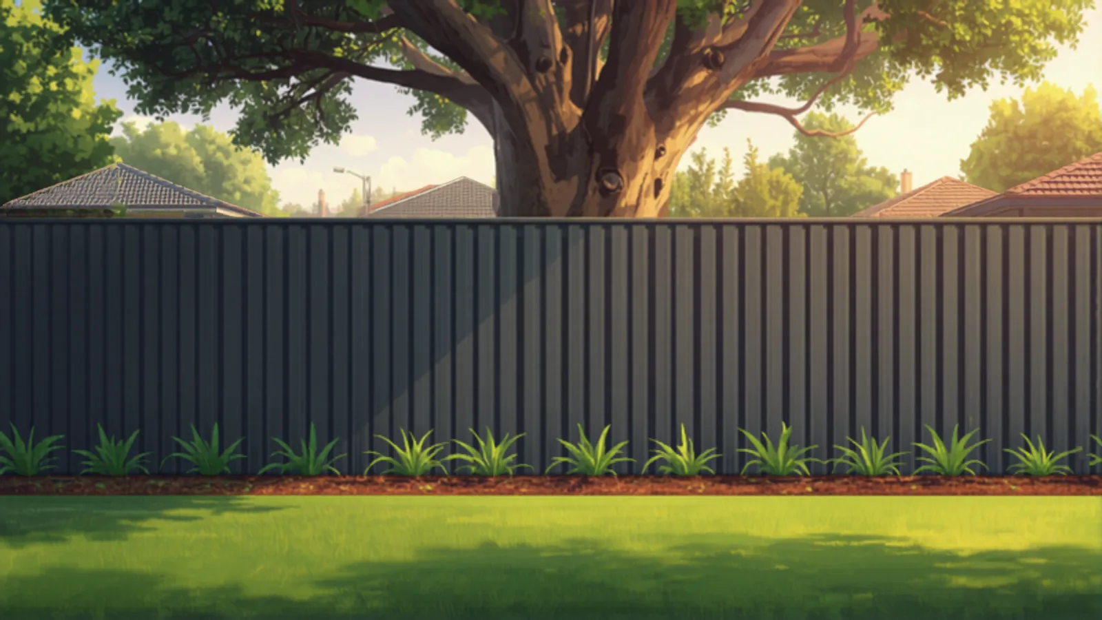 fencing cost melbourne - new Colorbond boundary fence in a suburban backyard new Colorbond boundary fence in a suburban backyard - fencing cost melbourne