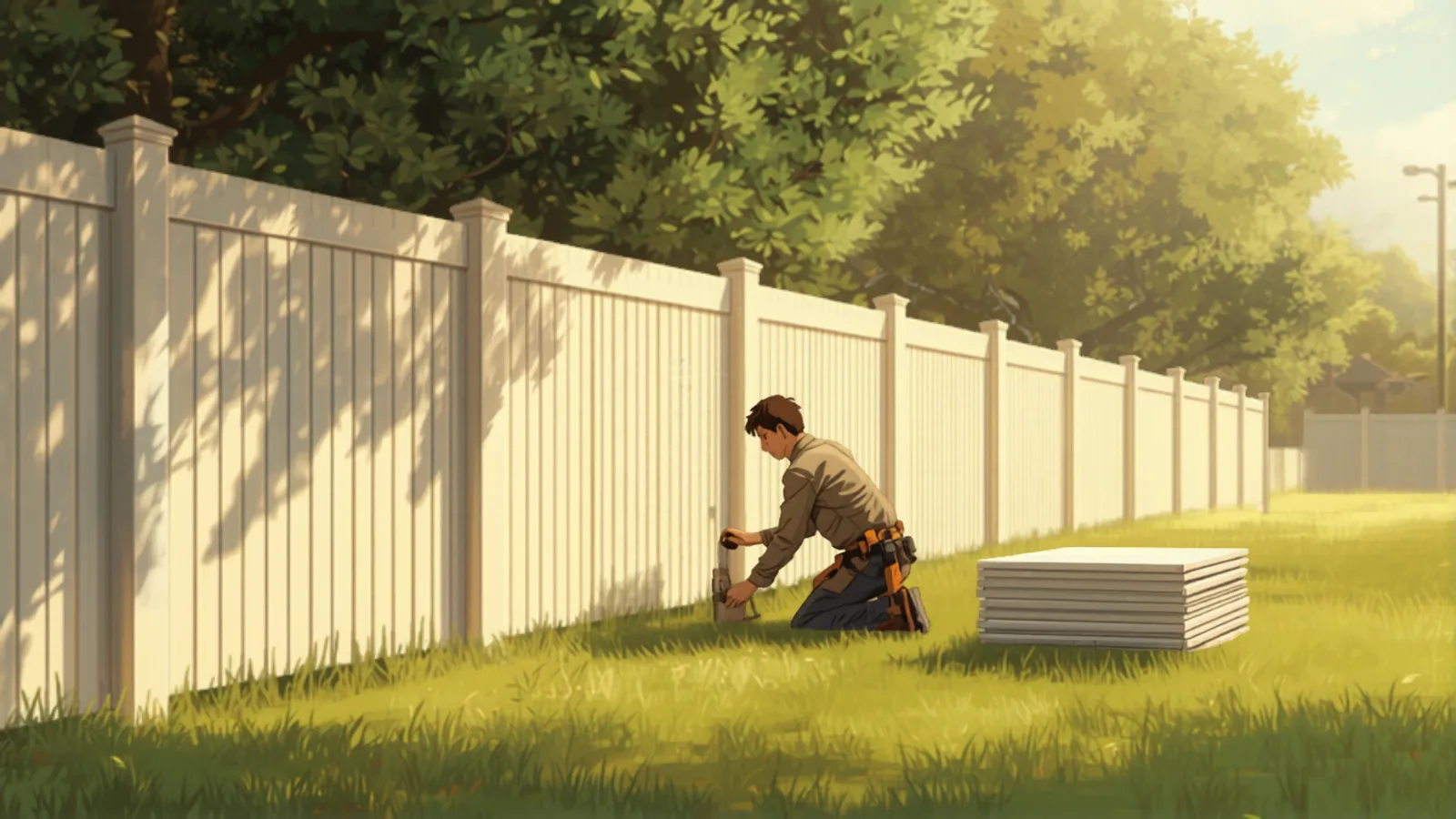 PVC fence panels being clipped onto posts - fencing cost melbourne