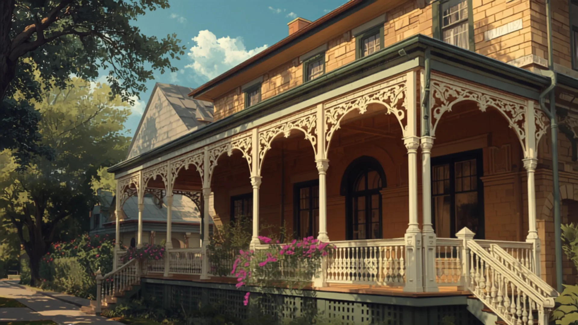 return-verandah bluestone villa with ornate cast-iron lacework - painter cost adelaide