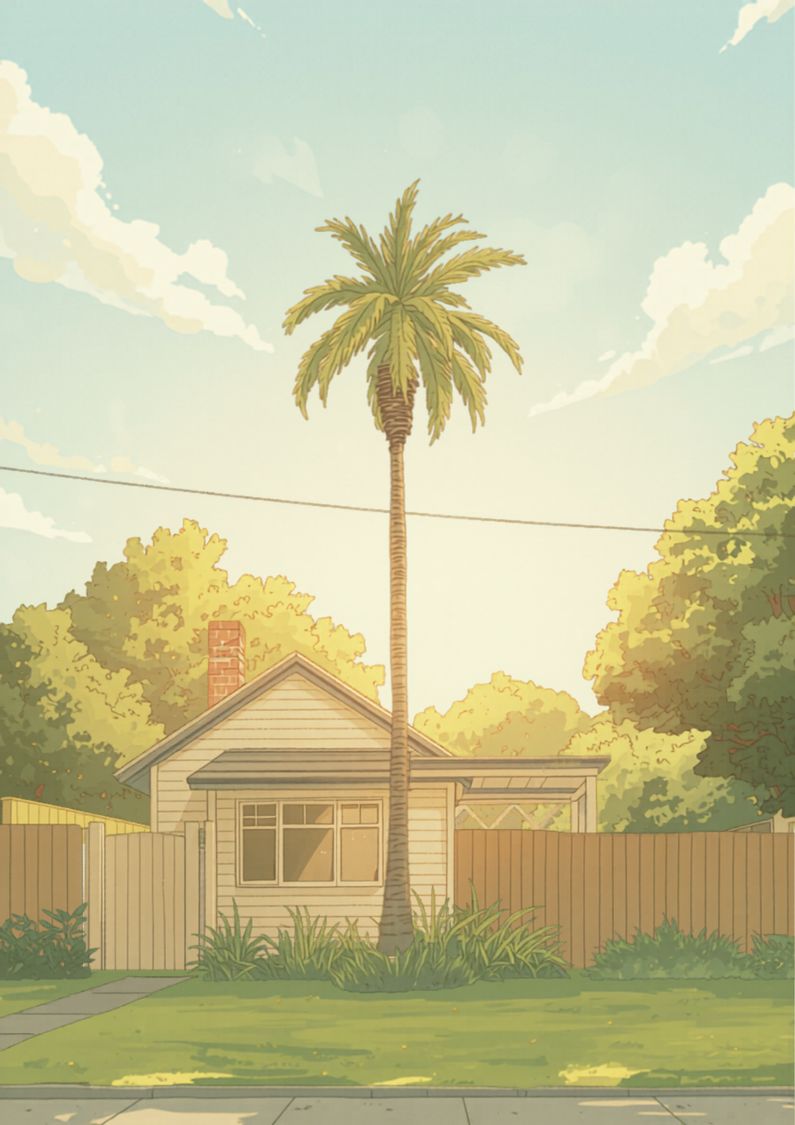 Tall palm tree in a leafy Melbourne backyard Tall palm tree in a leafy Melbourne backyard