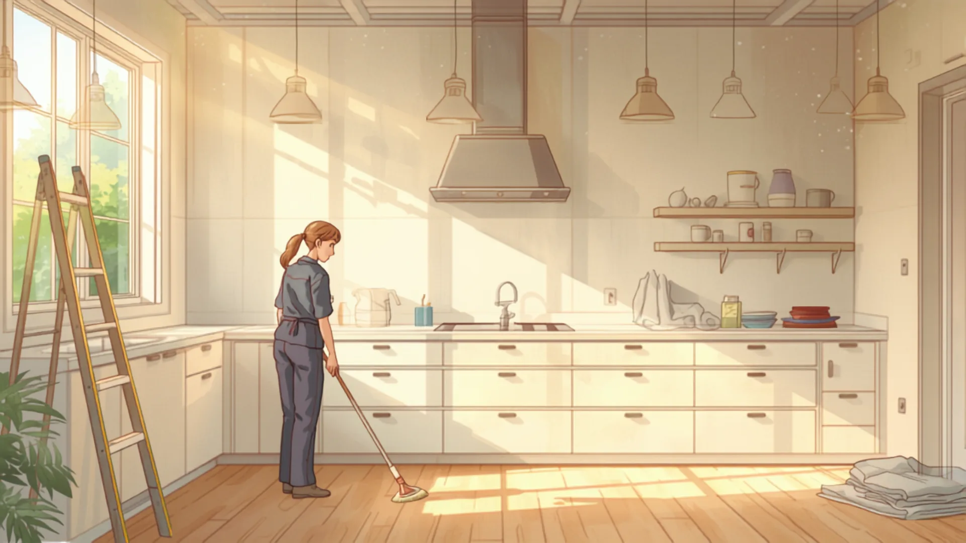 house cleaning cost perth - freshly renovated kitchen being cleaned of construction dust freshly renovated kitchen being cleaned of construction dust - house cleaning cost perth