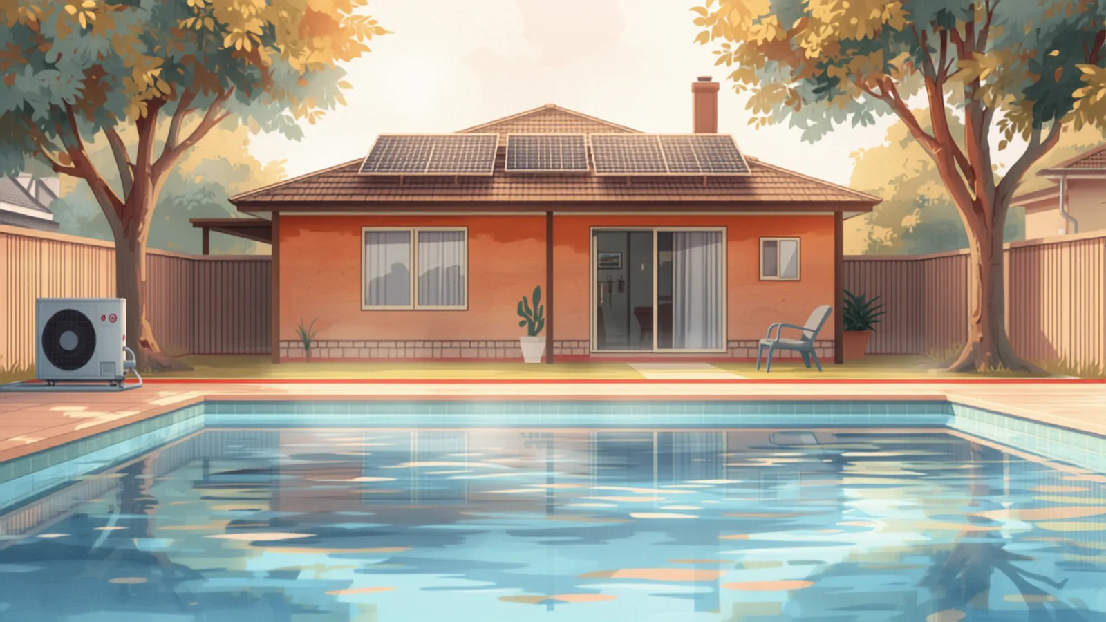 pool maintenance cost sydney - solar heating panels on a roof and a heat-pump unit beside a backyard pool solar heating panels on a roof and a heat-pump unit beside a backyard pool - pool maintenance cost sydney