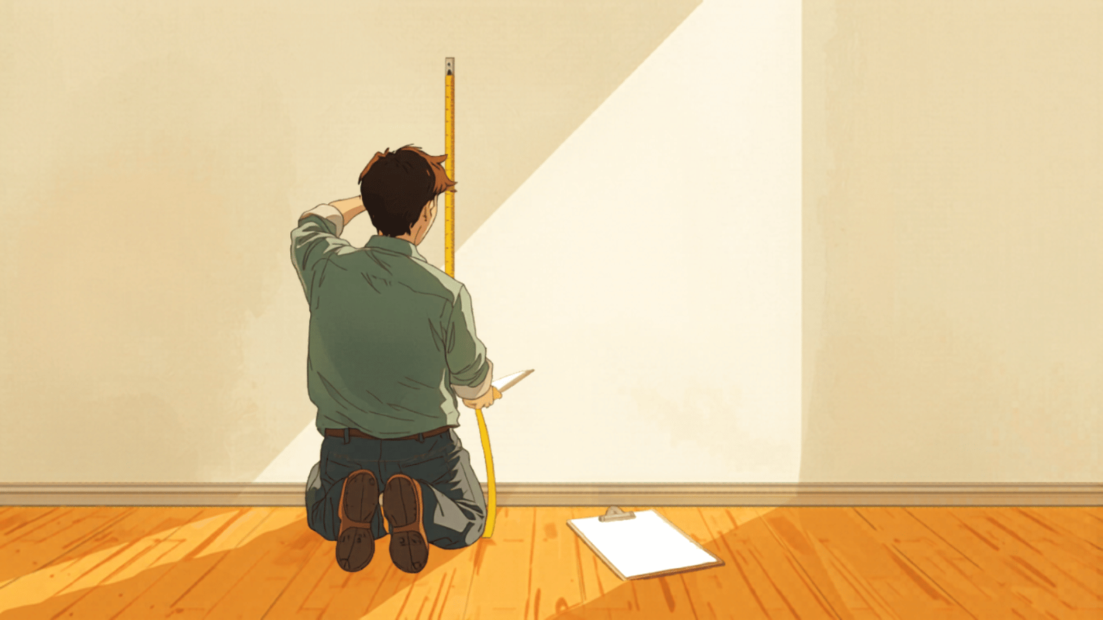 Sunshine Coast bathroom renovation cost — builder measuring an existing bathroom wall with tape measure Sunshine Coast bathroom renovation cost — builder measuring an existing bathroom wall with tape measure