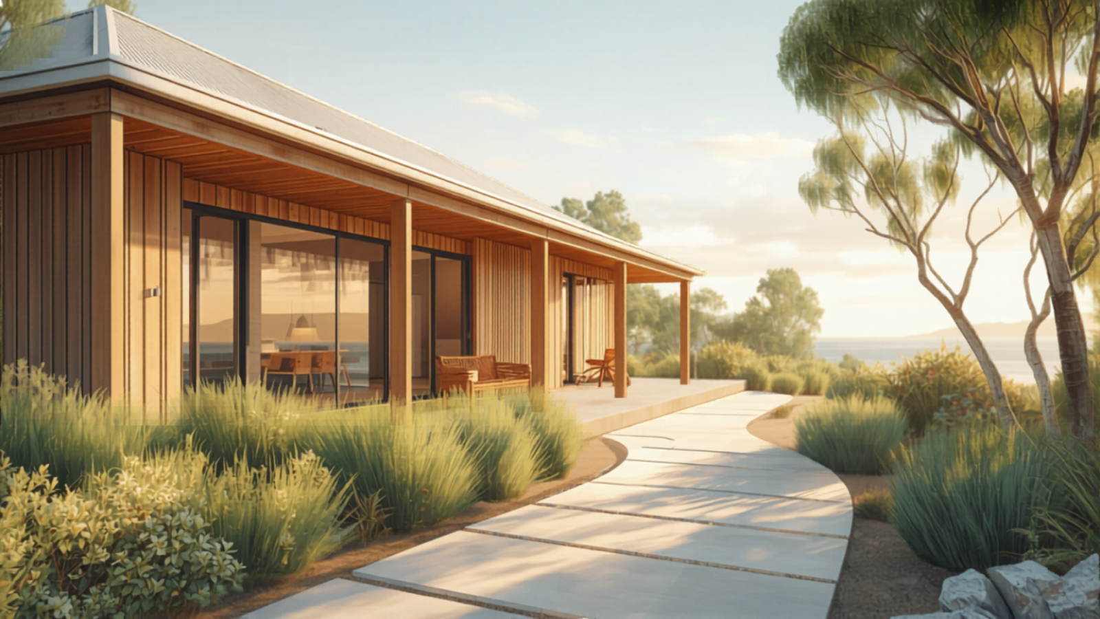 Sunshine Coast carpenter cost — Noosa timber-clad coastal home at golden hour Sunshine Coast carpenter cost — Noosa timber-clad coastal home at golden hour