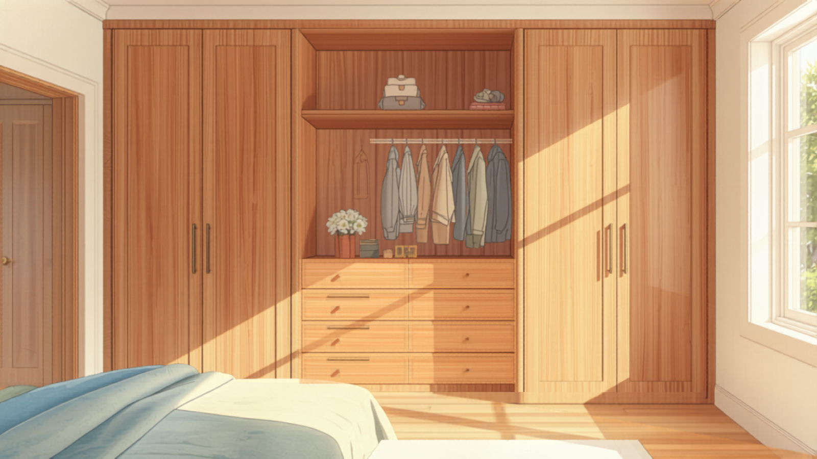 Sunshine Coast carpenter cost — custom built-in wardrobe in blackbutt and painted finish Sunshine Coast carpenter cost — custom built-in wardrobe in blackbutt and painted finish
