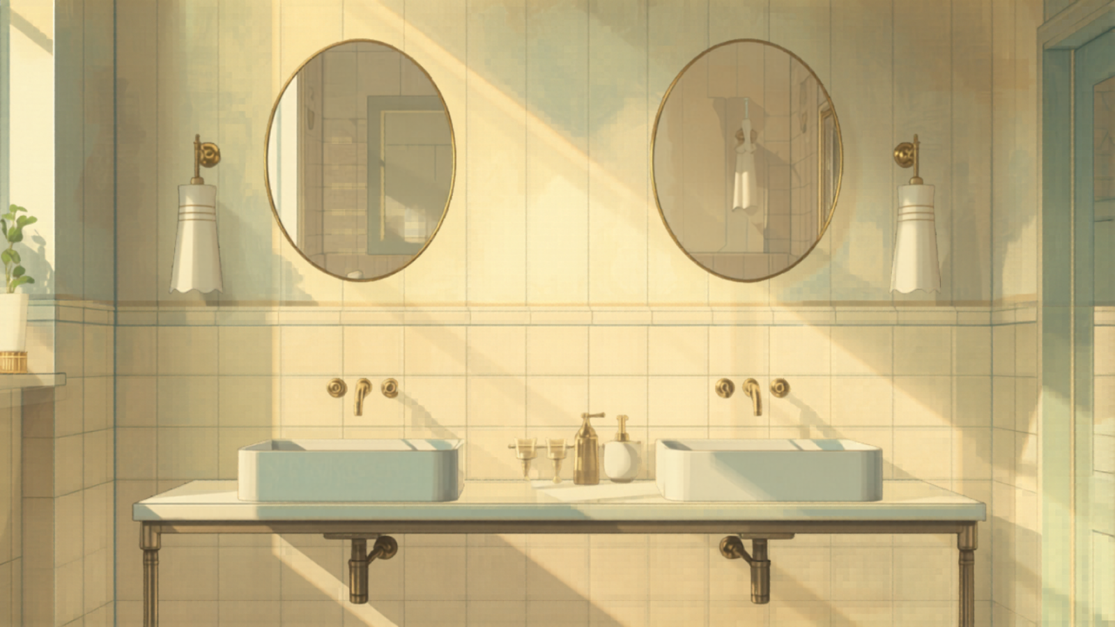 Sydney bathroom renovation — double vanity with wall-hung basins Sydney bathroom renovation — double vanity with wall-hung basins