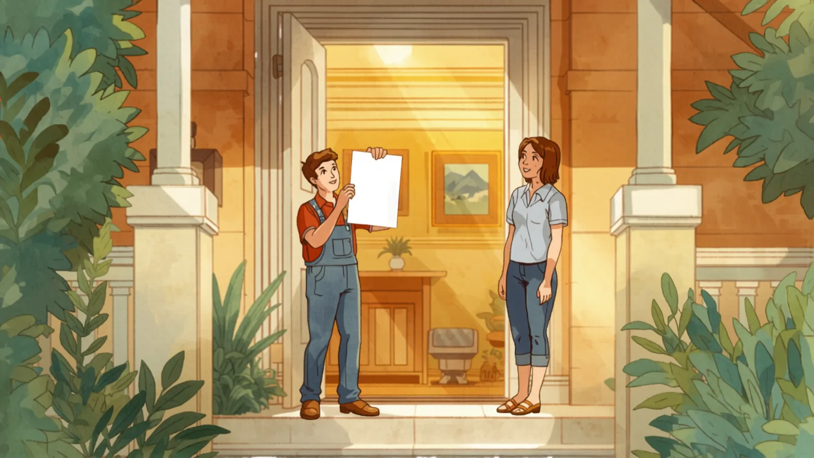 carpet cleaning cost sydney - cleaner showing a written quote to a homeowner at the front door cleaner showing a written quote to a homeowner at the front door - carpet cleaning cost sydney
