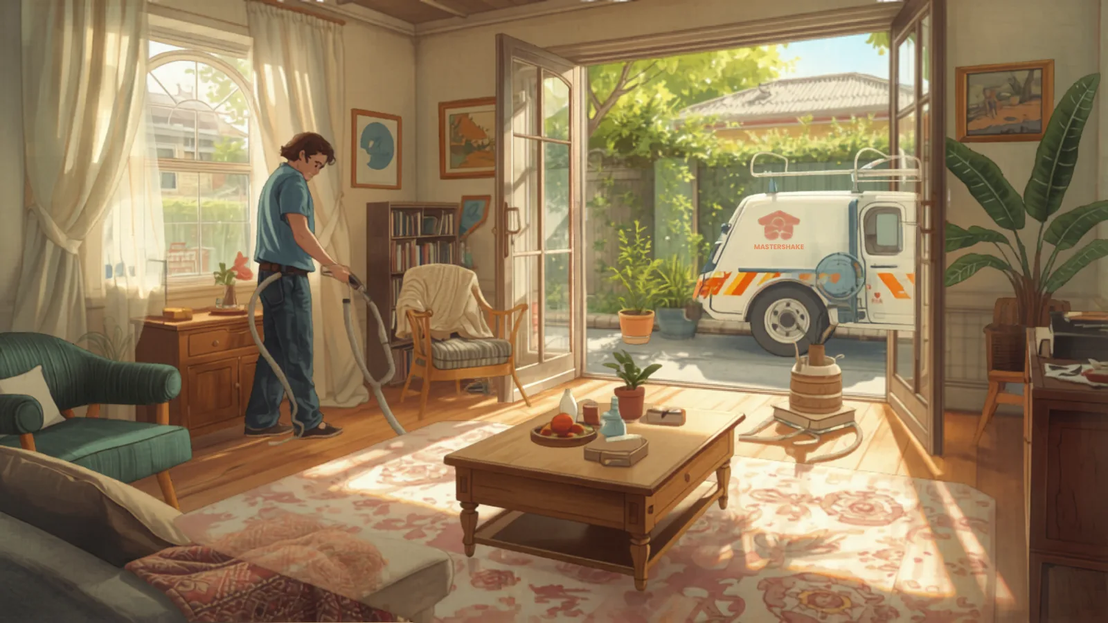 carpet cleaning cost sydney - technician steam cleaning a living room with a truck-mounted machine technician steam cleaning a living room with a truck-mounted machine - carpet cleaning cost sydney