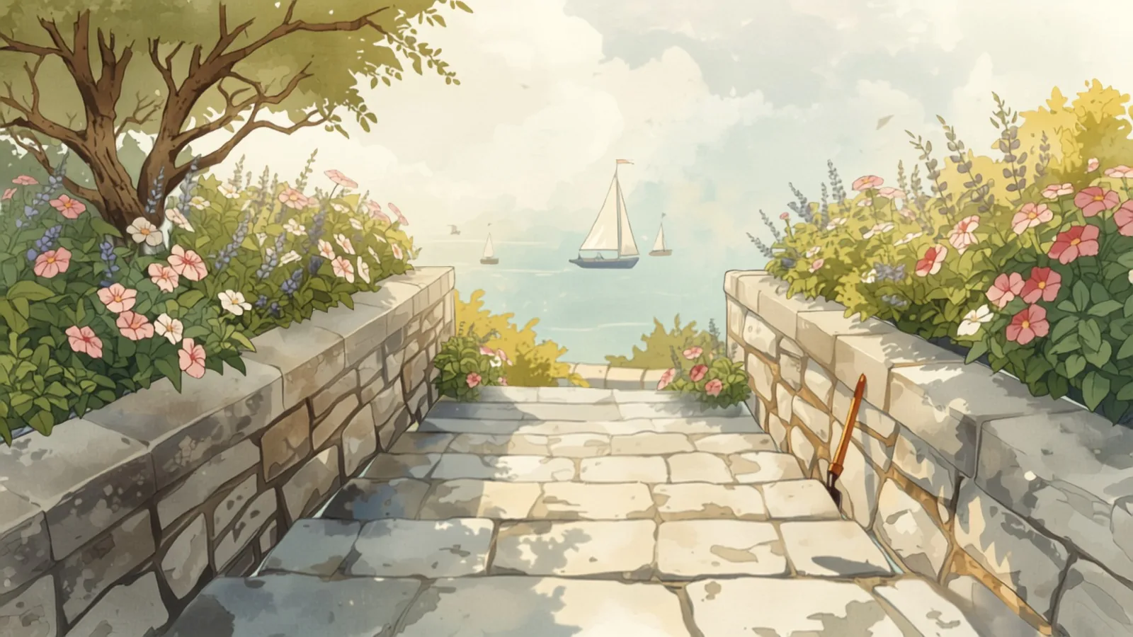 seo retainer sydney - Worn stone garden steps climbing between two blooming flower terraces with white sails on pale harbour water beyond Worn stone garden steps climbing between two blooming flower terraces with white sails on pale harbour water beyond - seo retainer sydney