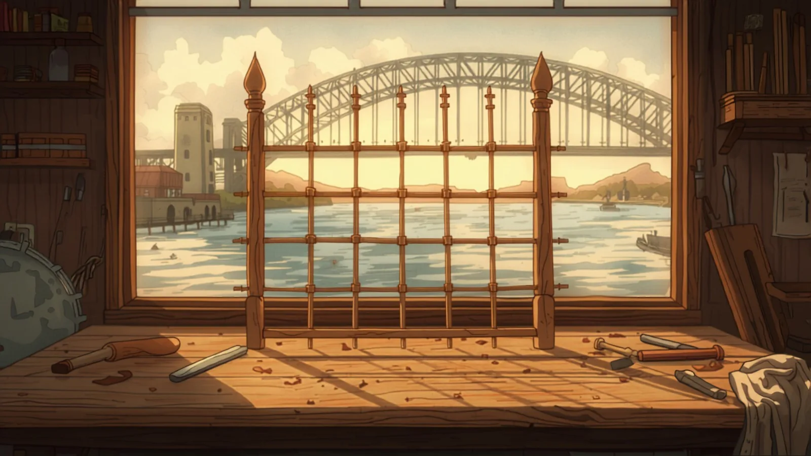 web development cost sydney - An old garden trellis being rebuilt into a bright new lattice on a workbench before a wide window with a harbour bridge arch in golden light An old garden trellis being rebuilt into a bright new lattice on a workbench before a wide window with a harbour bridge arch in golden light - web development cost sydney
