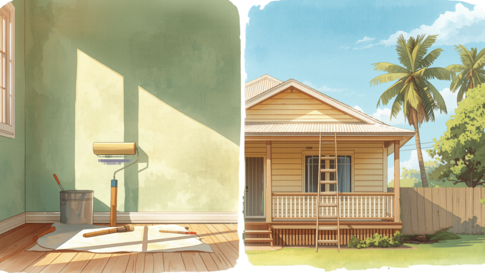 Townsville painter cost — interior vs exterior split scene at an Idalia home Townsville painter cost — interior vs exterior split scene at an Idalia home