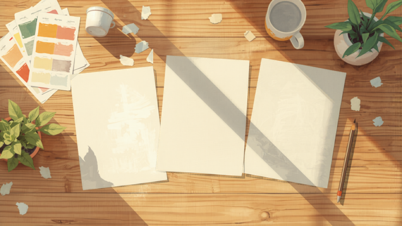Townsville painter cost — kitchen table with three painting quotes and colour swatches Townsville painter cost — kitchen table with three painting quotes and colour swatches