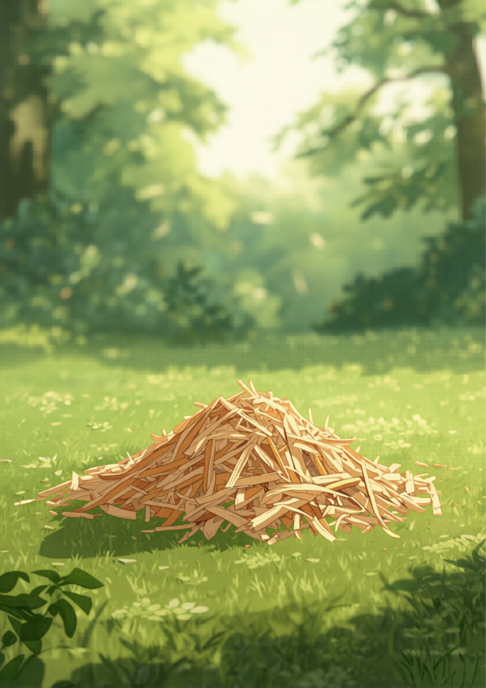 A pile of fresh woodchip mulch where a stump was ground out